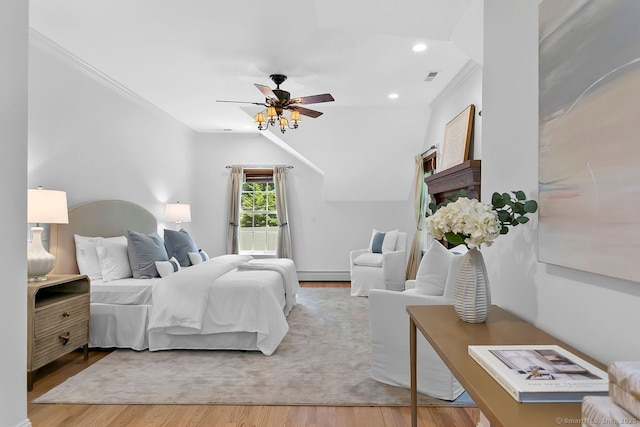 20 Aspen Mill Rd, Ridgefield, CT 06877 - bedroom with access to exterior, wood finished floors, crown molding, a baseboard radiator, and ceiling fan