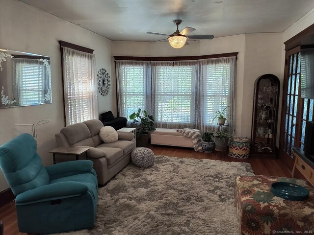 463 Washington Ave, West Haven, CT 06516 - living room featuring wood finished floors and ceiling fan