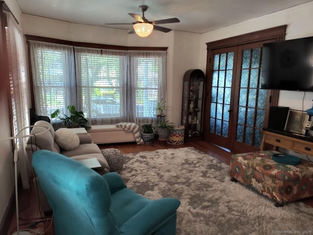 463 Washington Ave, West Haven, CT 06516 - living area featuring ceiling fan, french doors, healthy amount of natural light, and wood finished floors