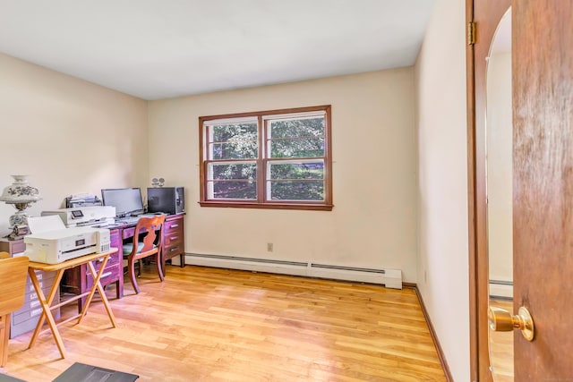 49 Nutmeg Ln, Shelton, CT 06484 - office area featuring a baseboard radiator, light wood finished floors, and baseboard heating