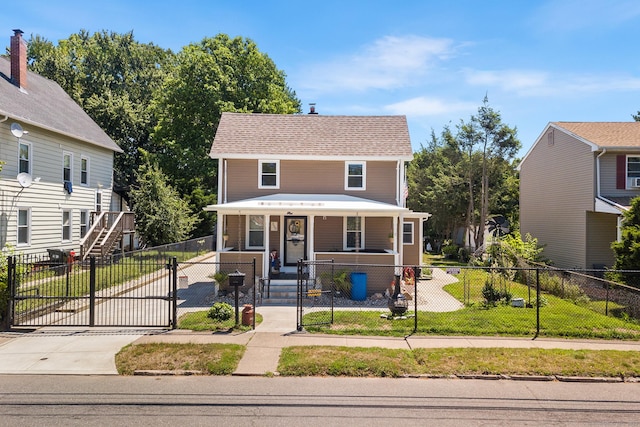 350 S Cherry St, Wallingford, CT 06492 - traditional style home featuring a porch, a gate, a fenced front yard, and driveway