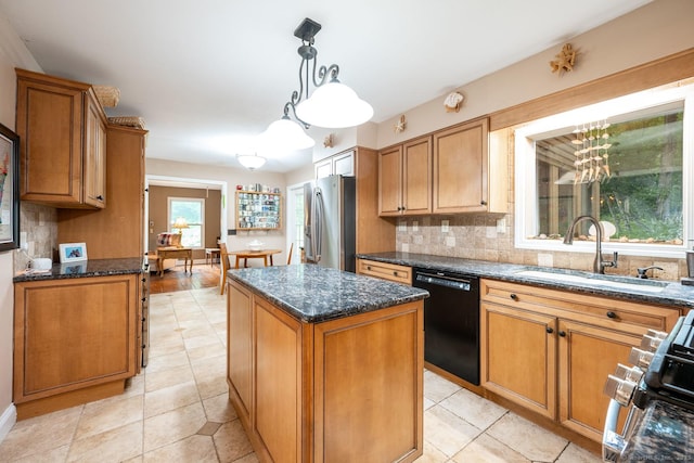 79 Ben Whitney Ln, Bridgewater, CT 06752 - kitchen with dishwasher, stainless steel fridge, a kitchen island, stove, and tasteful backsplash