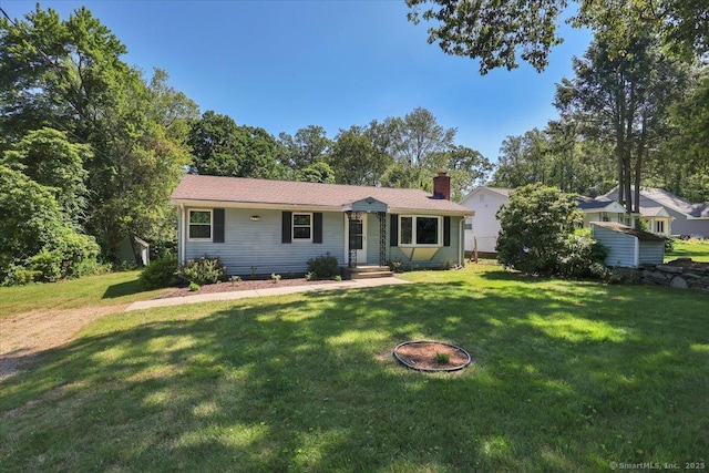 57 Lakeview Hts, Lebanon, CT 06249 - ranch-style house featuring a front yard and a chimney