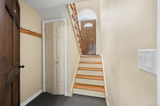 41 Laurel Leaf Dr, Ledyard, CT 06335 - staircase featuring carpet flooring and baseboards