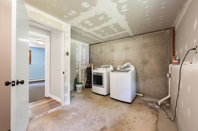 41 Laurel Leaf Dr, Ledyard, CT 06335 - laundry area with washing machine and dryer and a baseboard radiator