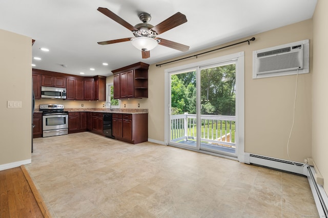 41 Laurel Leaf Dr, Ledyard, CT 06335 - kitchen with appliances with stainless steel finishes, open shelves, healthy amount of natural light, a wall mounted air conditioner, and recessed lighting