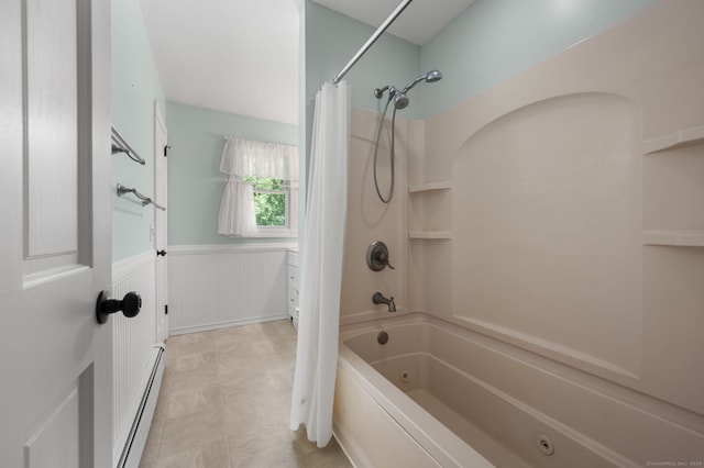 41 Laurel Leaf Dr, Ledyard, CT 06335 - full bathroom featuring a baseboard radiator, a combined bath / shower with jetted tub, and a wainscoted wall