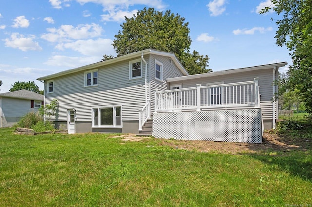75 Atwood Hts, Thomaston, CT 06787 - back of house featuring a wooden deck, a lawn, and stairway