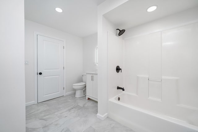 105 High St, Sprague, CT 06330 - bathroom with marble finish flooring,  shower combination, vanity, and recessed lighting