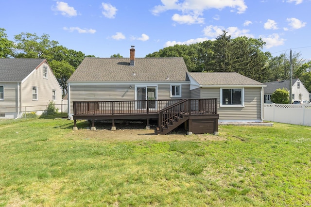 15 Burdette Pl, Milford, CT 06460 - rear view of property featuring a wooden deck, a chimney, and a shingled roof