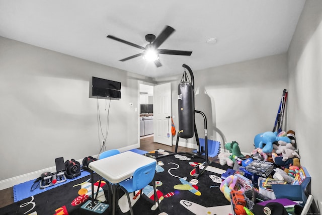 195 Orchard Hill Dr, South Windsor, CT 06074 - exercise area with a ceiling fan and baseboards