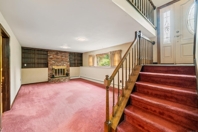 6 Revere Rd, New Milford, CT 06776 - staircase with carpet, a fireplace, and baseboard heating