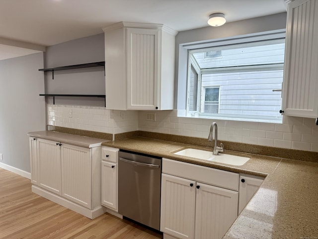 654 Nichols Ave, Stratford, CT 06614 - kitchen with dishwasher, backsplash, and light wood-type flooring