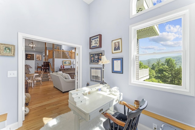 168 Cobble Rd, Kent, CT 06757 - office area featuring light wood-style flooring and a towering ceiling