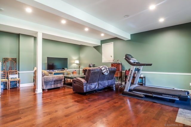 168 Cobble Rd, Kent, CT 06757 - workout room featuring wood finished floors and recessed lighting
