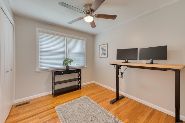 226 Farm Hill Rd, Middletown, CT 06457 - home office with a ceiling fan and light wood-style flooring