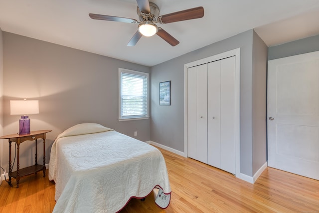 226 Farm Hill Rd, Middletown, CT 06457 - bedroom featuring light wood-style flooring, a closet, and a ceiling fan