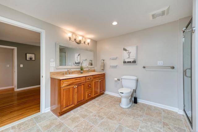 226 Farm Hill Rd, Middletown, CT 06457 - bathroom with double vanity, a shower stall, and recessed lighting