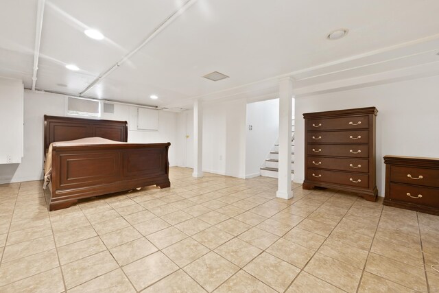 30 Cedar Crest Pl, Norwalk, CT 06854 - finished below grade area with stairway, recessed lighting, and light tile patterned flooring