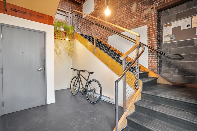 817 Grand Ave Unit 202, New Haven, CT 06511 - stairway featuring brick wall and a towering ceiling