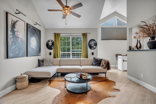 323 Carriage Crossing Ln Unit 323, Middletown, CT 06457 - living room with vaulted ceiling, wood finished floors, and a ceiling fan