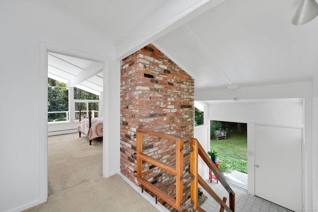 12 Twin Ponds Dr, Farmington, CT 06085 - corridor with lofted ceiling, baseboard heating, light carpet, healthy amount of natural light, and an upstairs landing