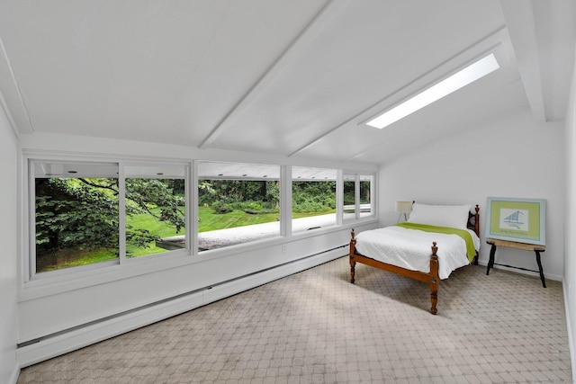 12 Twin Ponds Dr, Farmington, CT 06085 - bedroom featuring lofted ceiling, a skylight, and a baseboard radiator