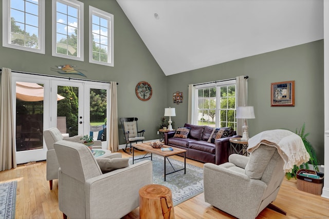 6 Augusta Cir Unit 6, East Haddam, CT 06469 - living room with high vaulted ceiling, french doors, and light wood-style flooring