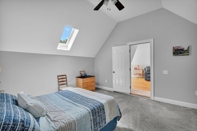 6 Augusta Cir Unit 6, East Haddam, CT 06469 - carpeted bedroom featuring vaulted ceiling, a skylight, and a ceiling fan