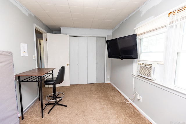 302 E Pasadena Pl, Bridgeport, CT 06610 - unfurnished office with carpet floors, crown molding, and cooling unit