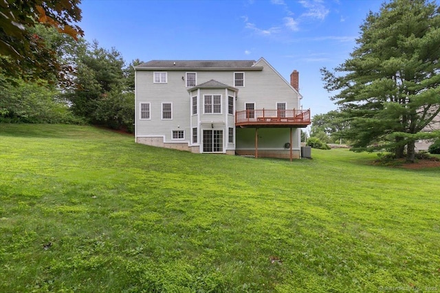 92 Tyler City Rd, Orange, CT 06477 - back of house featuring a chimney, a deck, and a yard