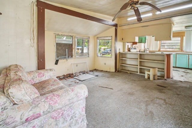 46 Harrington Dr, Plainfield, CT 06374 - carpeted living area featuring a ceiling fan