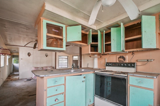 46 Harrington Dr, Plainfield, CT 06374 - kitchen with white electric stove and open shelves
