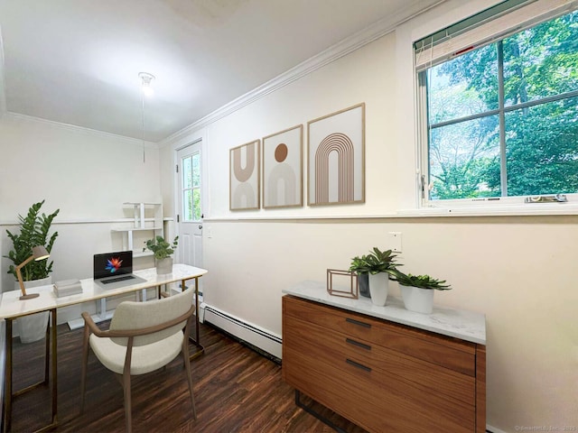 7 Ambler Rd W, Westport, CT 06880 - office with a baseboard heating unit, dark wood finished floors, and crown molding