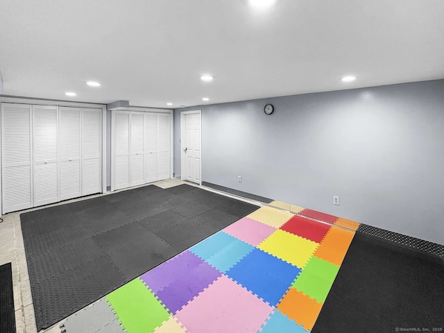 7 Ambler Rd W, Westport, CT 06880 - workout room featuring tile patterned floors and recessed lighting