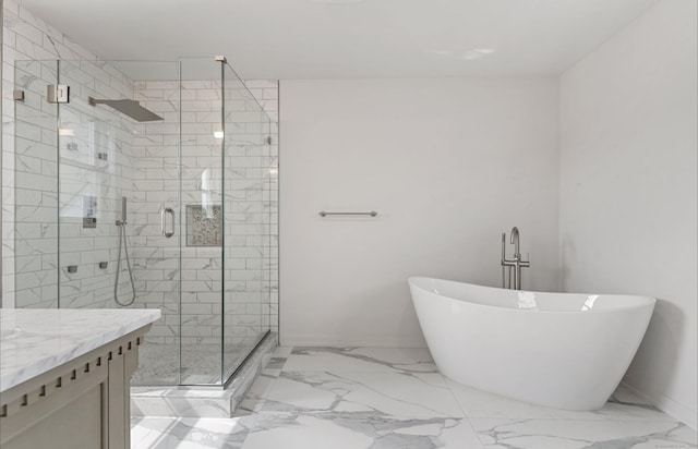 281 E Ave, Norwalk, CT 06850 - bathroom with a soaking tub, marble finish floors, a stall shower, and vanity