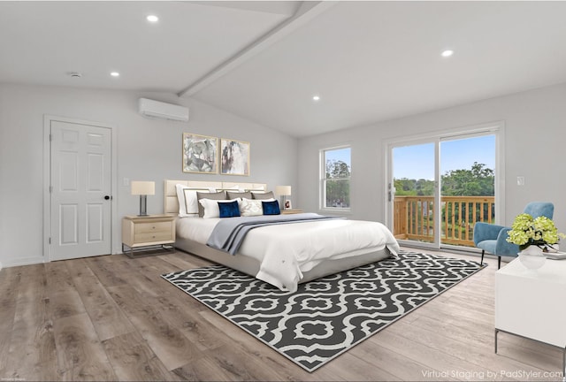 281 E Ave, Norwalk, CT 06850 - bedroom with access to outside, wood finished floors, a wall mounted air conditioner, and recessed lighting