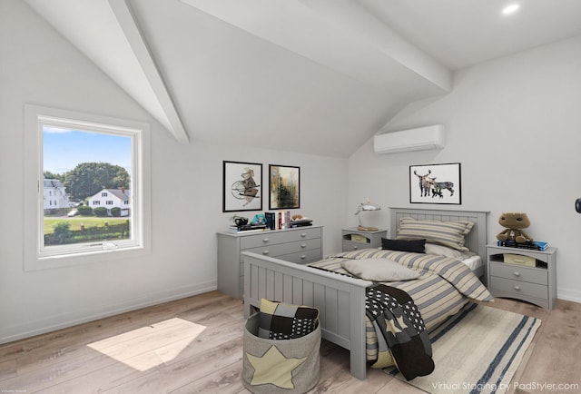 281 E Ave, Norwalk, CT 06850 - bedroom featuring an AC wall unit, vaulted ceiling, and light wood-type flooring