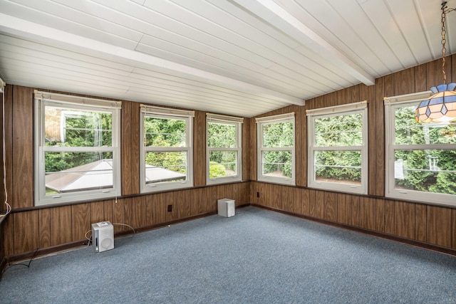 102 Herbert Dr, East Hartford, CT 06118 - unfurnished sunroom with healthy amount of natural light, vaulted ceiling, wood walls, and carpet flooring