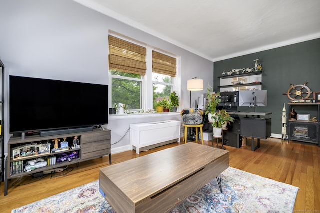 132 Summer St Unit 3C, Stamford, CT 06614 - living room with crown molding and wood finished floors