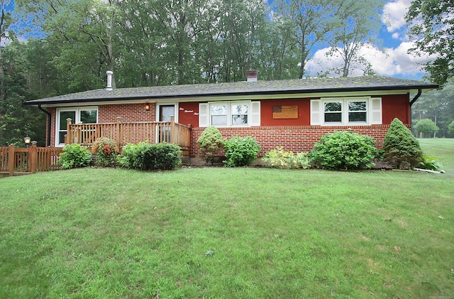 109 Pinnacle Rd, Ellington, CT 06029 - single story home with brick siding, a chimney, and a deck