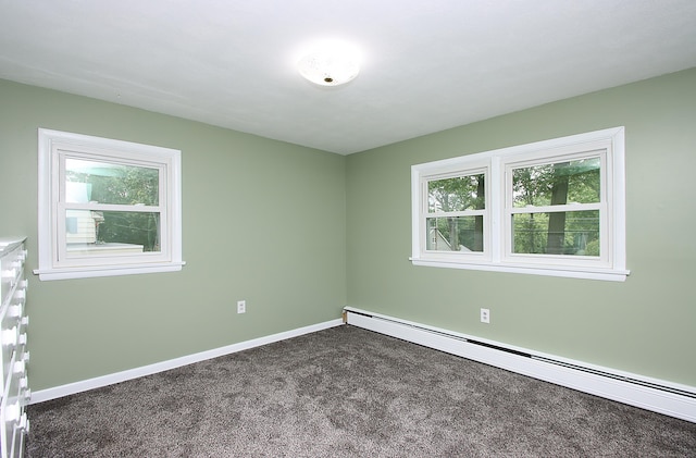 109 Pinnacle Rd, Ellington, CT 06029 - unfurnished room featuring a baseboard heating unit, dark carpet, and healthy amount of natural light