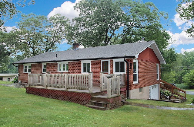 109 Pinnacle Rd, Ellington, CT 06029 - back of house featuring a lawn, a wooden deck, a chimney, and brick siding