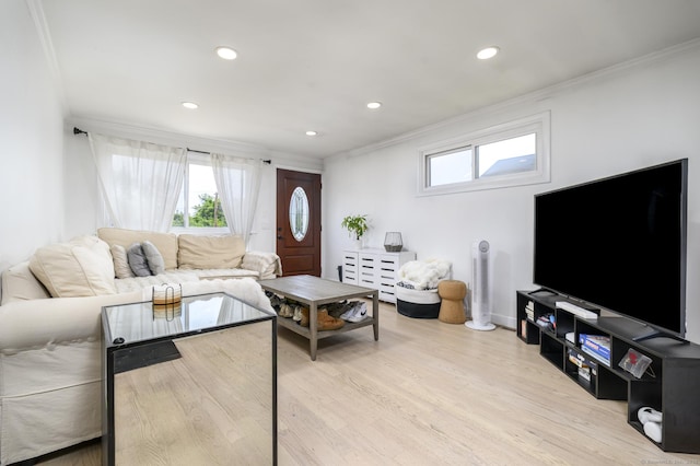 207 Hillcrest Rd, Bridgeport, CT 06606 - living room with ornamental molding, plenty of natural light, wood finished floors, and recessed lighting