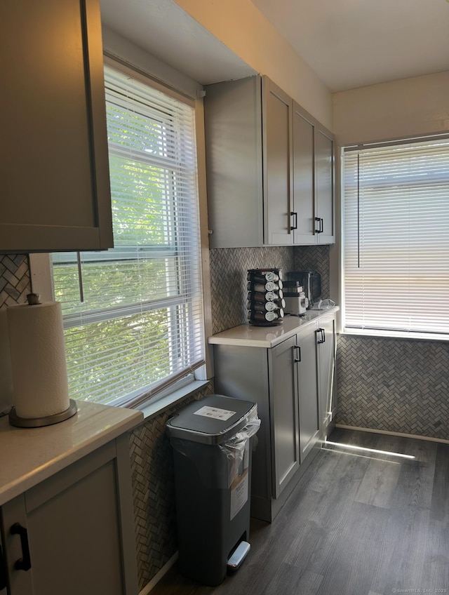 744 Canaan Rd Unit 23, Bridgeport, CT 06610 - kitchen featuring plenty of natural light, light countertops, dark wood finished floors, and gray cabinets