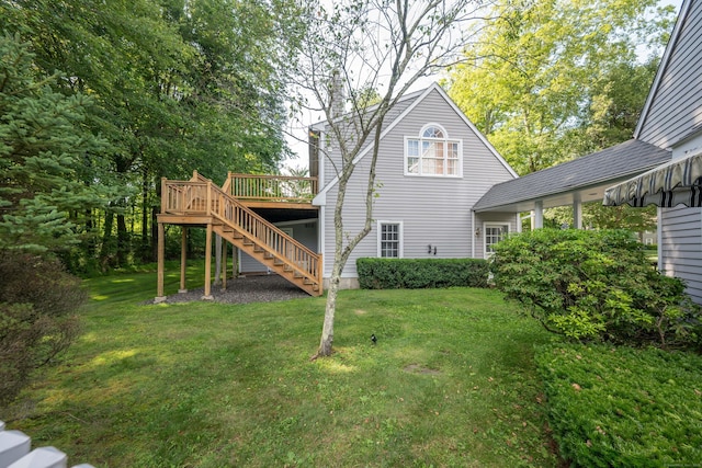 51 Wood Lot Ln, Southbury, CT 06488 - back of property with stairway, a yard, and a wooden deck