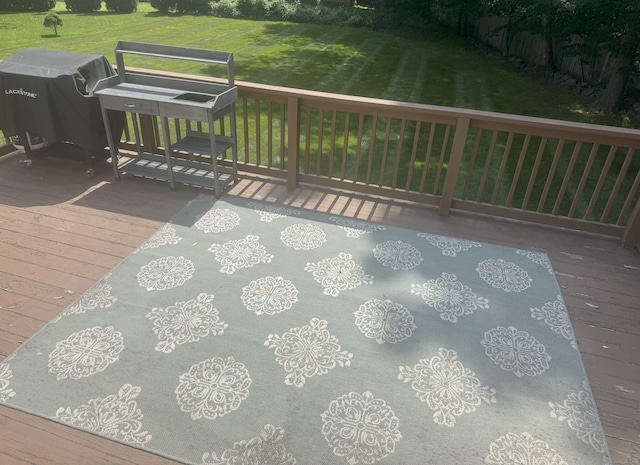 352 Knob Hill Dr, Hamden, CT 06518 - wooden deck with a lawn and area for grilling