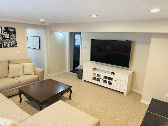 352 Knob Hill Dr, Hamden, CT 06518 - living room with recessed lighting, light colored carpet, and a textured ceiling