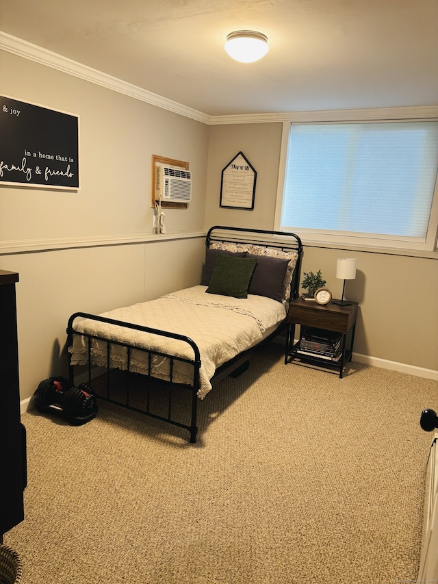 352 Knob Hill Dr, Hamden, CT 06518 - bedroom featuring a wall mounted air conditioner, carpet flooring, and ornamental molding