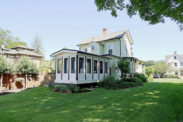 30 Elizabeth St, Bethel, CT 06801 - back of house featuring a sunroom and a chimney